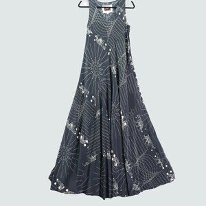 Johnny Was Rhea Maxi Dress XS Black Silk Tigers Sun Bursts Whimsigoth